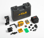 System: laser level + receiver - cross and point laser, green beam color, included with batteries, range 30m