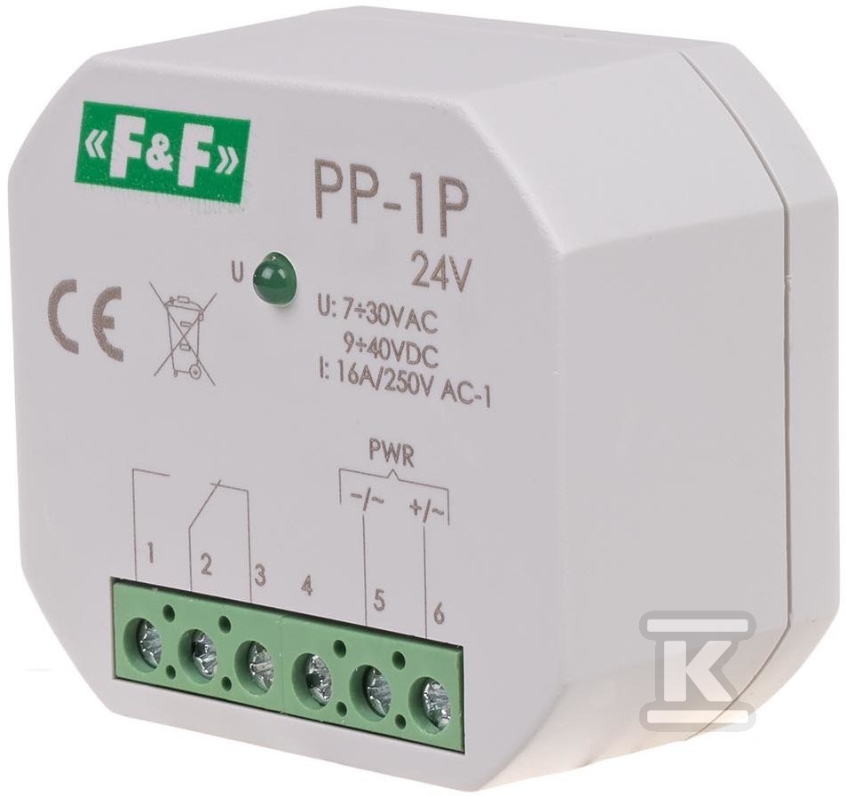 Elektromágneses relé, 1P 16A, - PP-1P-24V