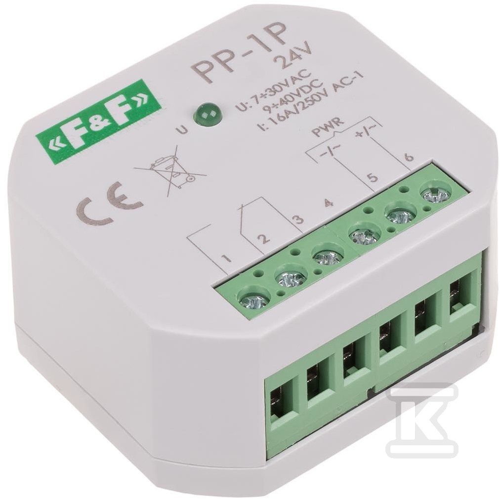 Elektromágneses relé, 1P 16A, - PP-1P-24V