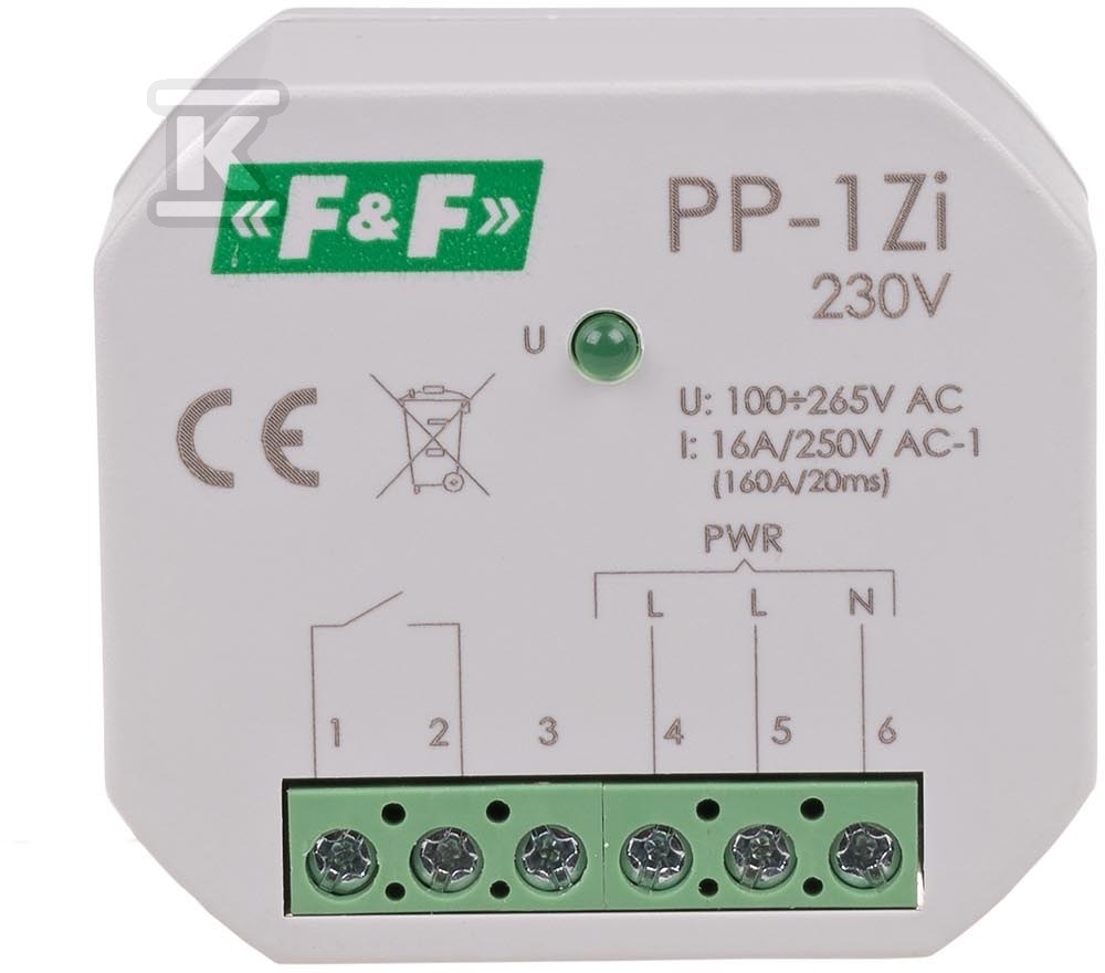 Electromagnetic relay, 1NO 16A, flush - PP-1ZI-230V