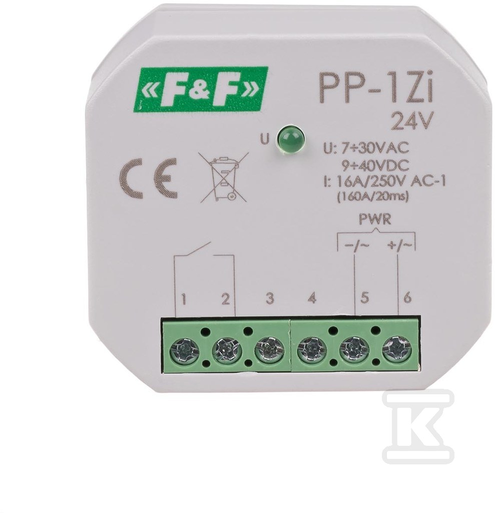 Electromagnetic relay, 1NO 16A, - PP-1ZI-24V