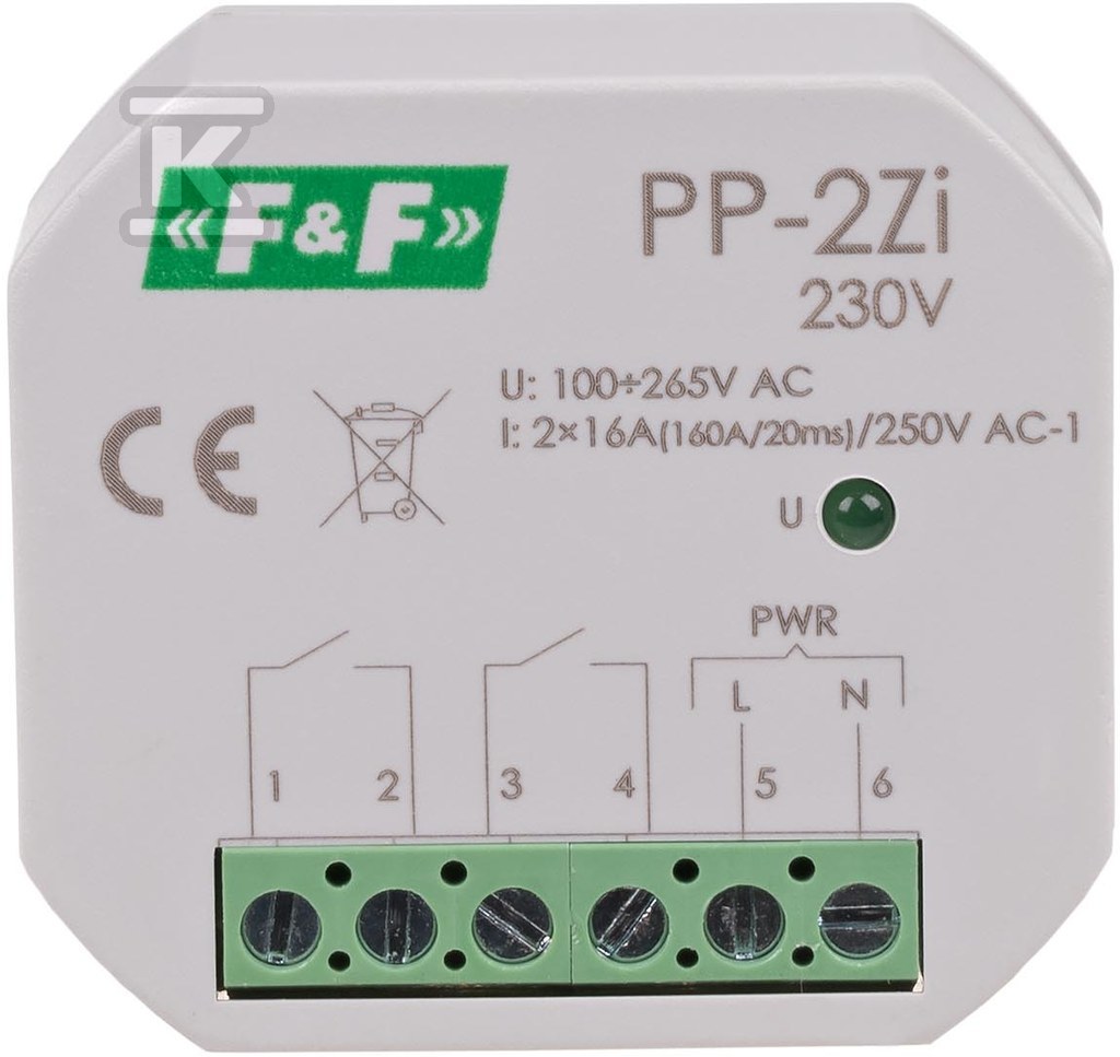 Електромагнітне реле, 2NO 16A, - PP-2Z-LED-230V