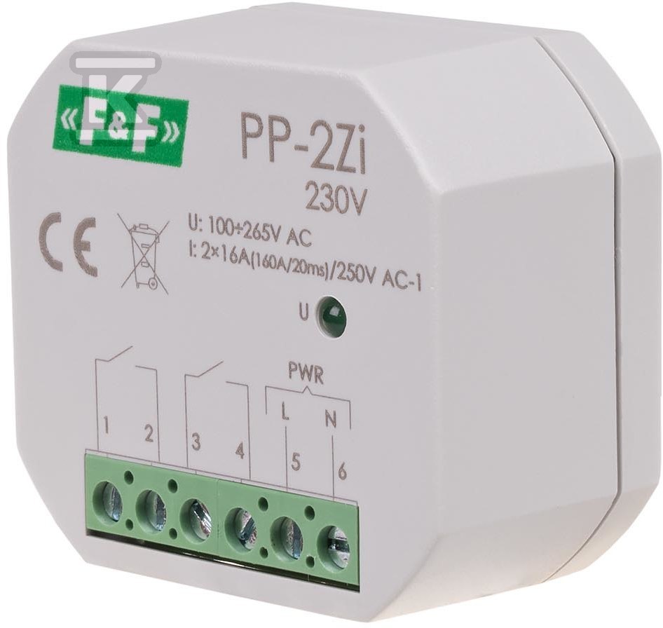 Електромагнітне реле, 2NO 16A, - PP-2Z-LED-230V