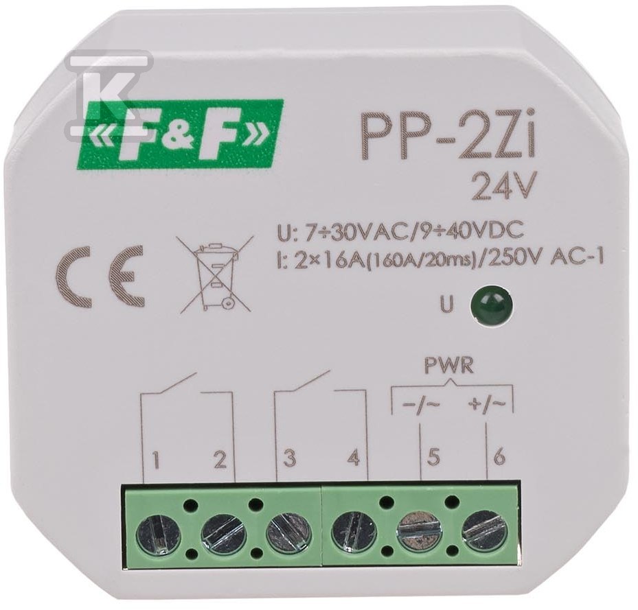 Реле електромагнітне 2NO 16A в зборі - PP-2Z-LED-24V