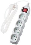 Extension cord with switch, 4 sockets, white, 1.5 m