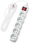 Extension cord with switch, 5 sockets, white, 1.5 m