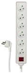 Extension cord with switch, 6 sockets, white, 3 m