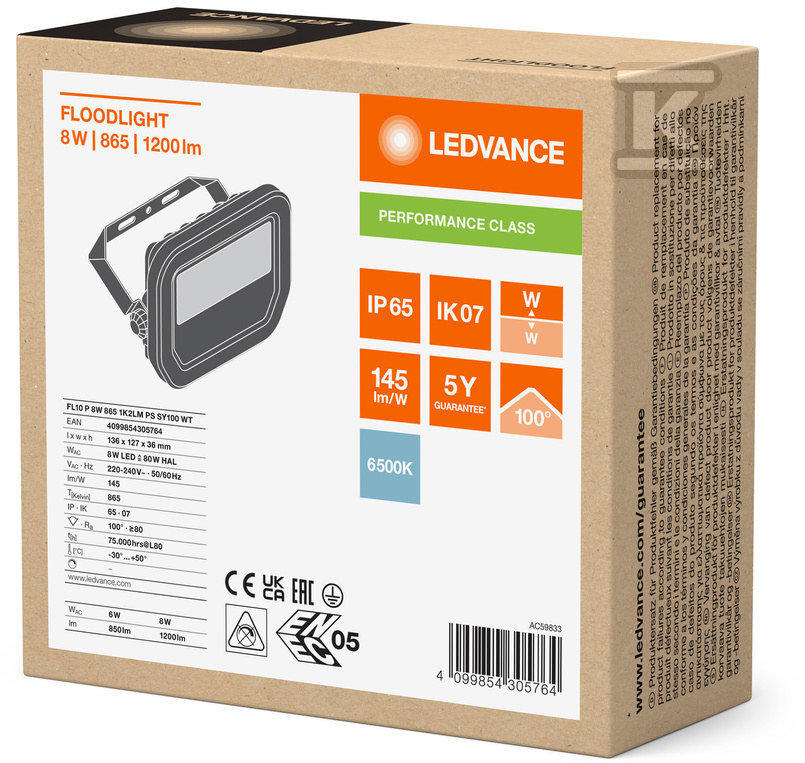 Прожектор Floodlight 10 P 8W 1200лм 865 - 4099854305764