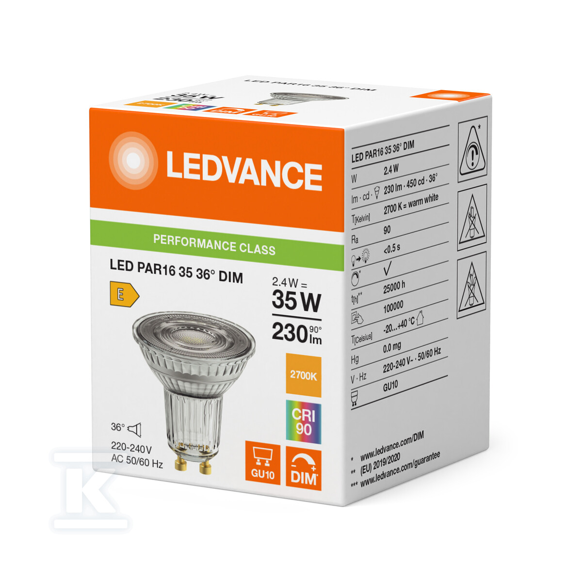 Żarówka LED PAR16 DIM P 2.4W 927 GU10 - 4099854456794