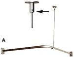 Stainless steel shower curtain rail 90x90 cm, complete with ceiling fixation