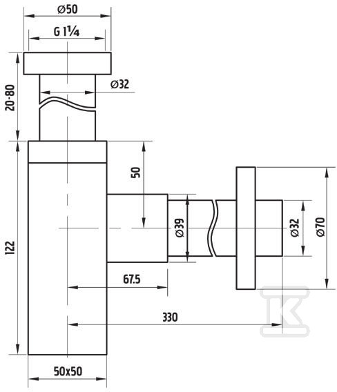 QUADRO brass siphon G5/4, brushed - S280NC