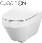 Set 906 CREA NEW CleanOn rimless wall hung bowl oval, slim duroplast seat, soft-close, easy-off one button