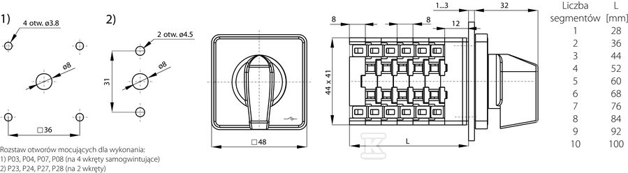 Comutator cu came 10A, Separator 1-0-2 - SK10-1.834\P28