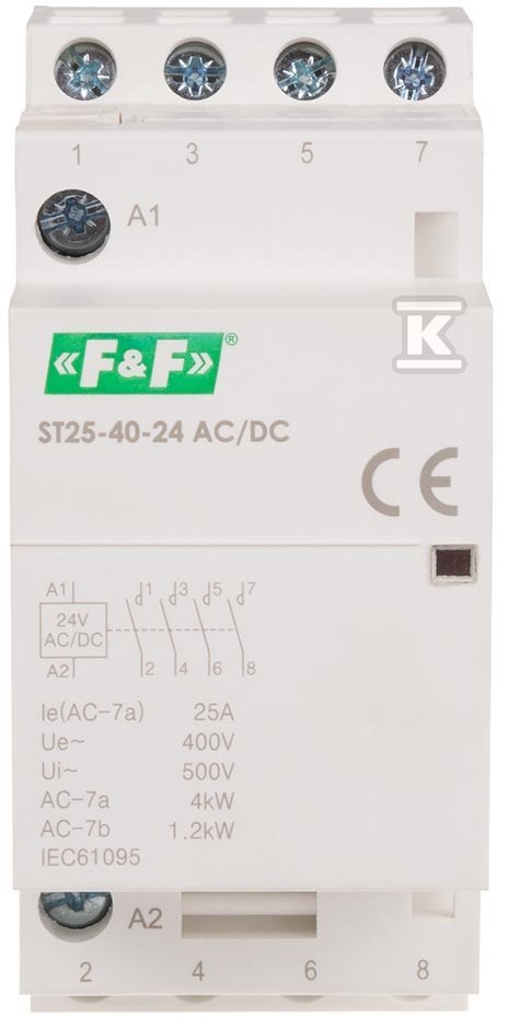 Rail-mounted modular contactor, 4xNO, - ST25-40-24ACDC