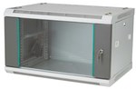 Függesztett rack szekrény 19" 4U 600x450,, osztatlan, egyszárnyú üvegajtó, teljes hátsó burkolat, zárható oldalburkolatok, szürke