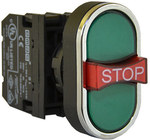 Triple flush button, green, with protruding stop, NO+NC+NO