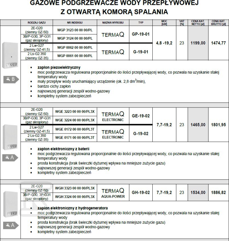 Gasni bojler, protočni TERMAK - WGE3721000000/PL1X