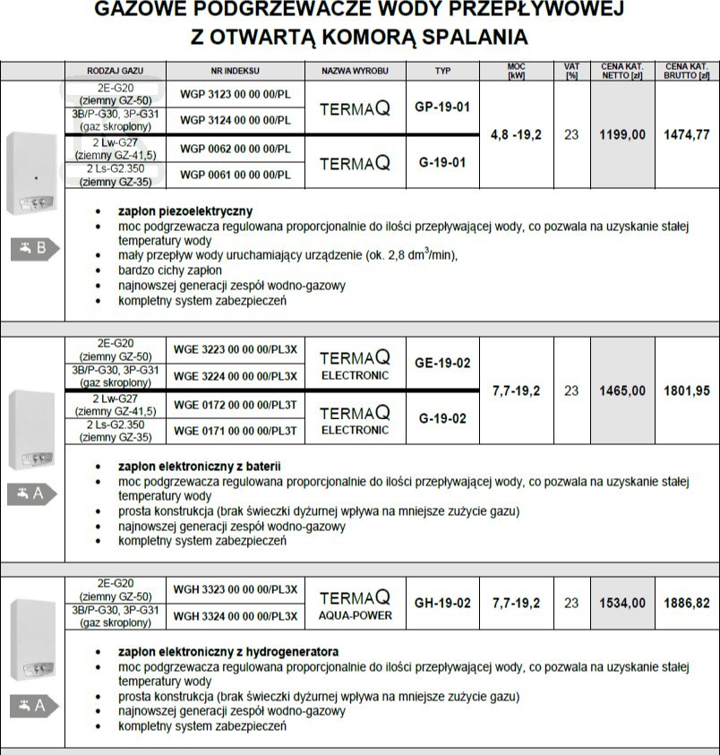 Ogrzewacz gazowy wody, przepływowy - WGE3722000000/PL1X