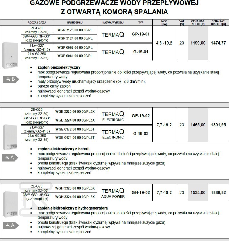 Ogrzewacz gazowy wody, przepływowy - WGE3725000000/PL1X
