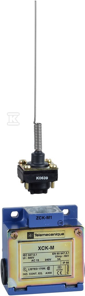 "Cat's whisker" limit switch 1NC+1NO, - XCKM106