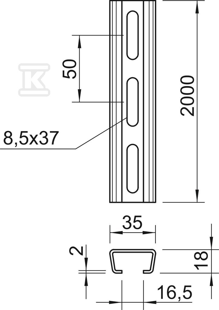 Profile rail type AMS3518P2000A2 /2m/ - 1112709