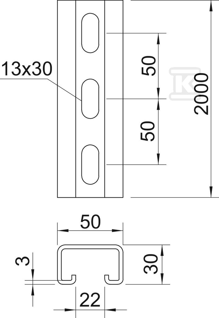 Profile rail, hot dip galvanized type - 1121464