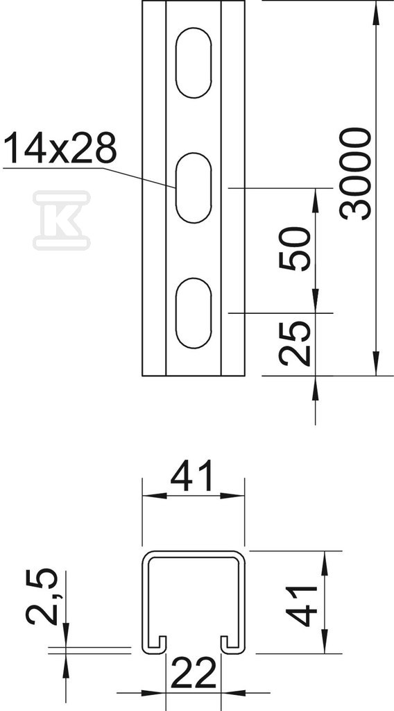 Profilna šina, toplo pocinkovana, tip - 1123003