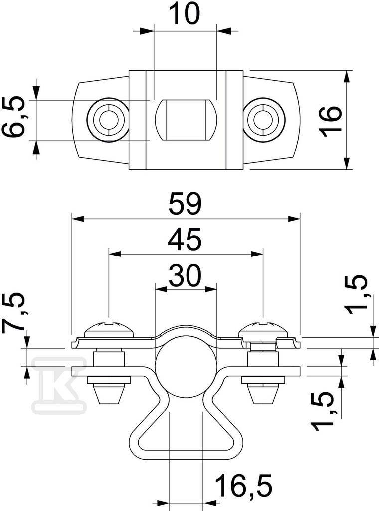 Distanční příchytka, s otvorem typu ASL - 1362722