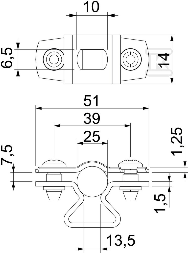 Distanční příchytka, s otvorem typu ASL - 1362986