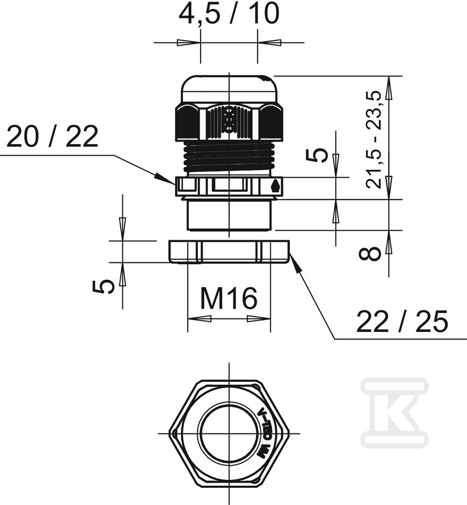 Dławik kablowy typ V-TEC VM16+ LGR - 2022764