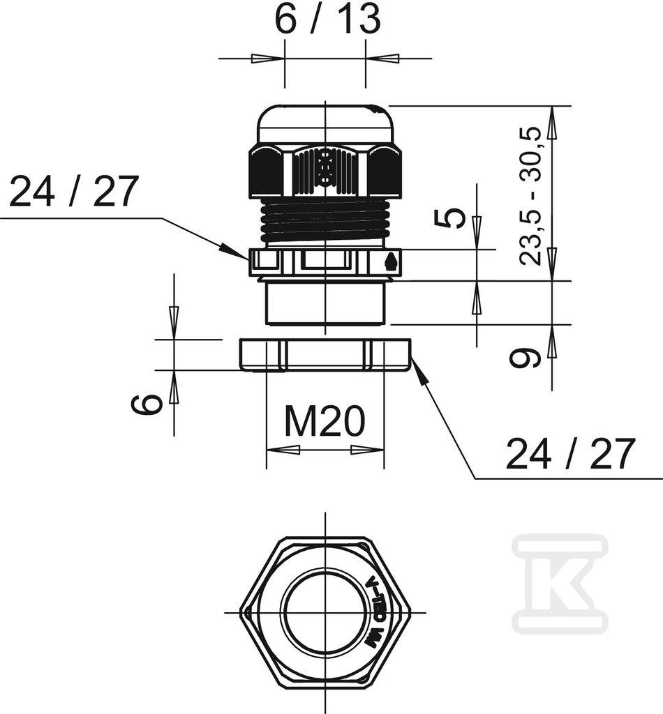 Dławik kablowy typ V-TEC VM20+ LGR - 2022766