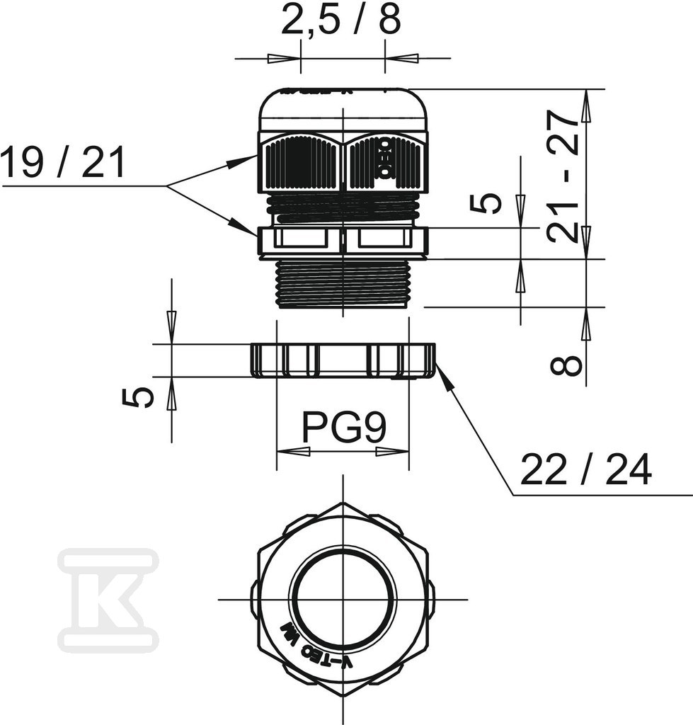 Káblová priechodka typ V-TEC PG9+ LGR - 2024657