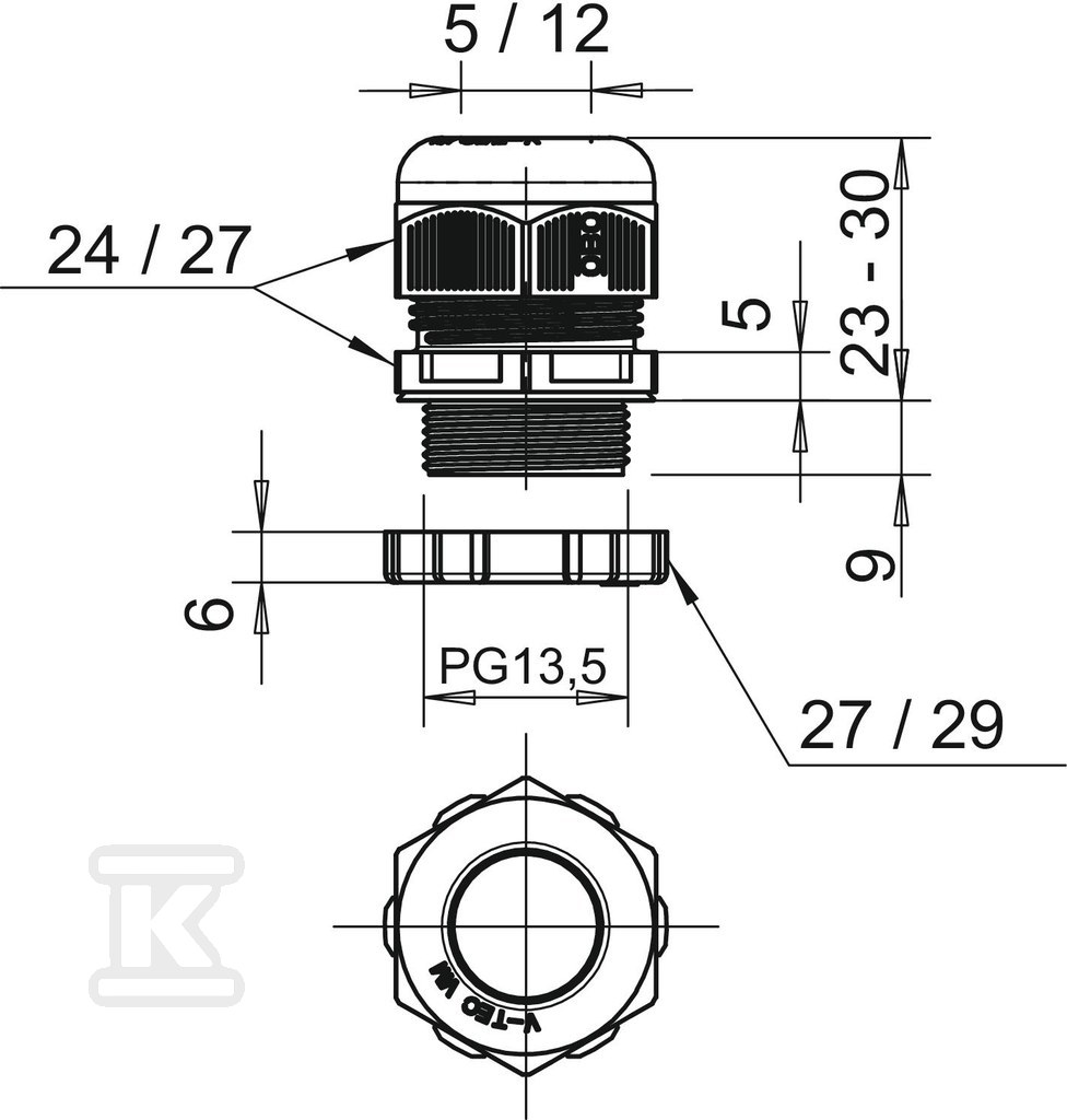 V-TEC type cable gland PG13,5+LGR - 2024661