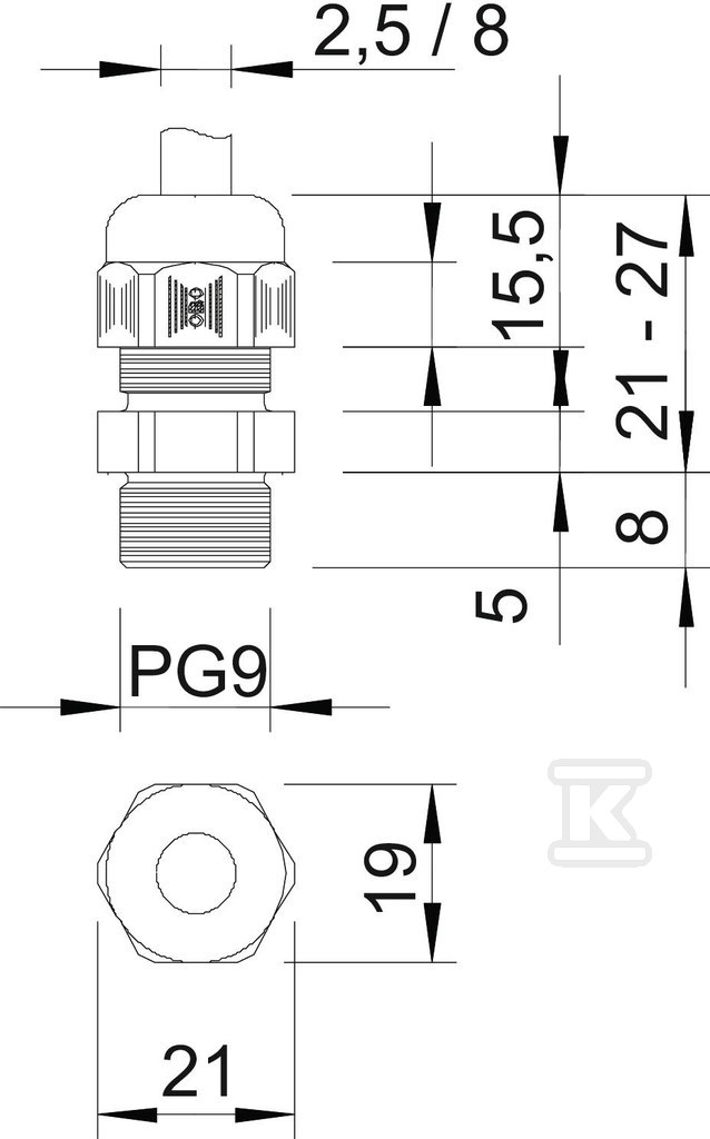 Dławik kablowy typ V-TEC PG9 LGR - 2024713