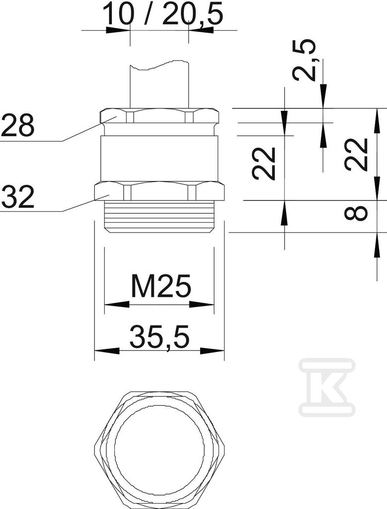 Cable gland type 162 MS M25 - 2083720