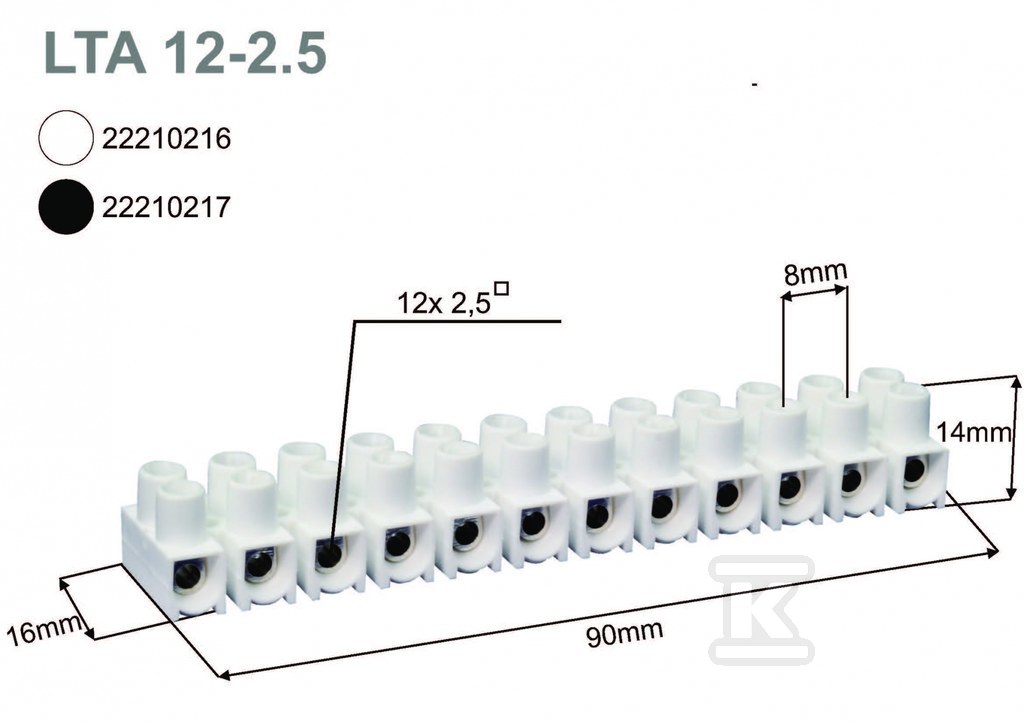 Terminal block, threaded, - 22210216