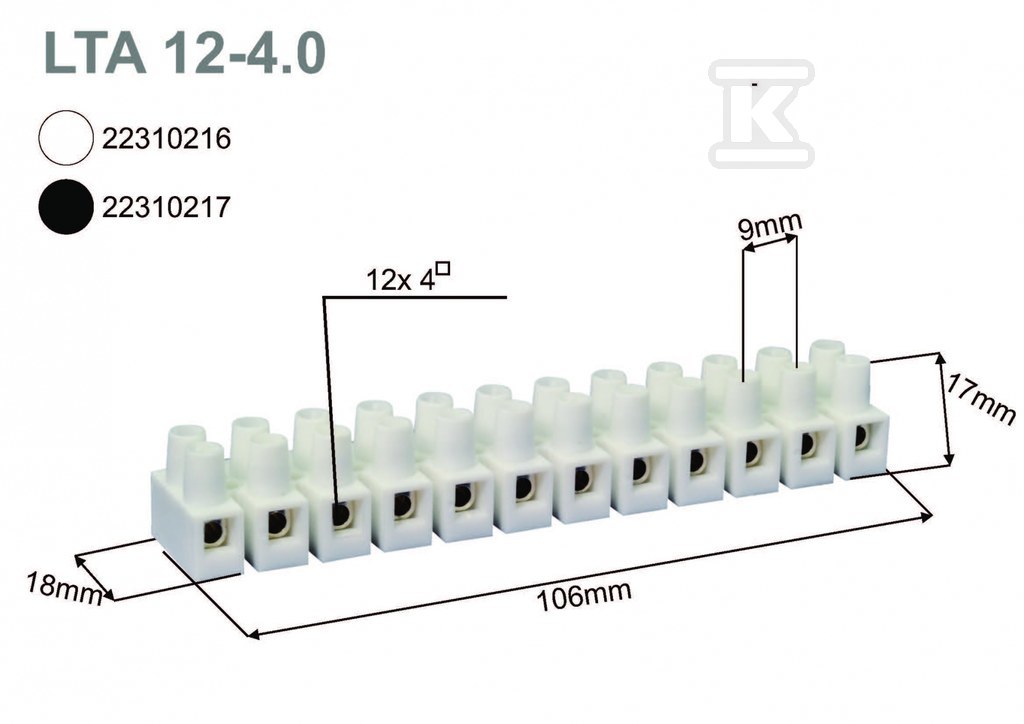 Terminal block, threaded, - 22310216