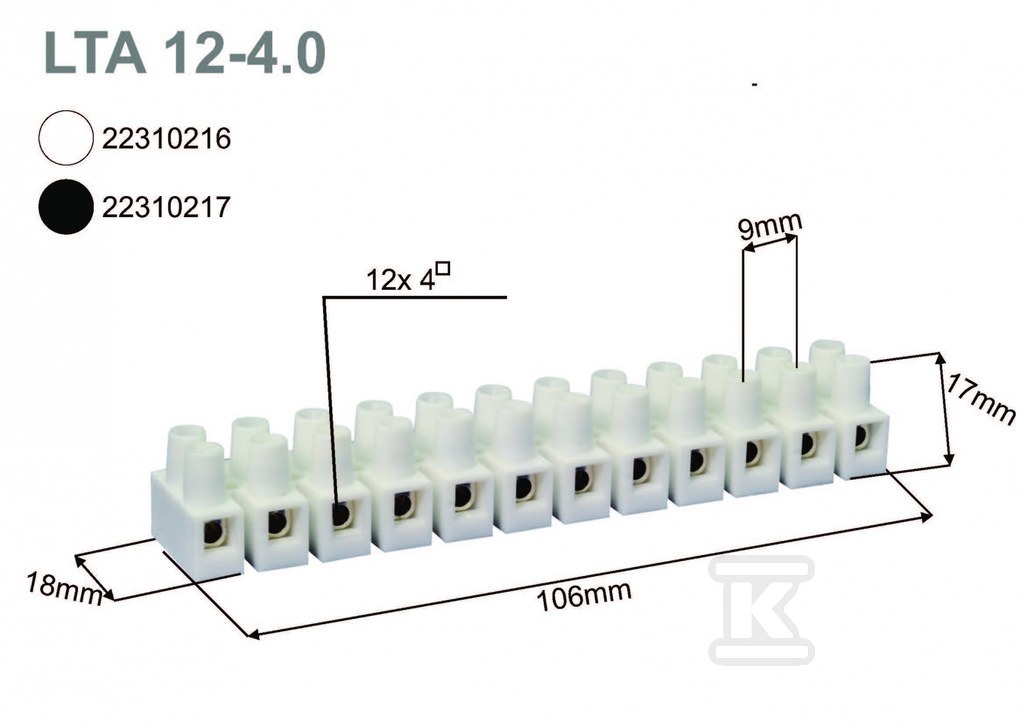 Terminal block, threaded, - 22310217