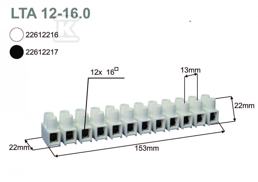 Klemmleiste mit Gewinde, Thermoplast, - 22612217