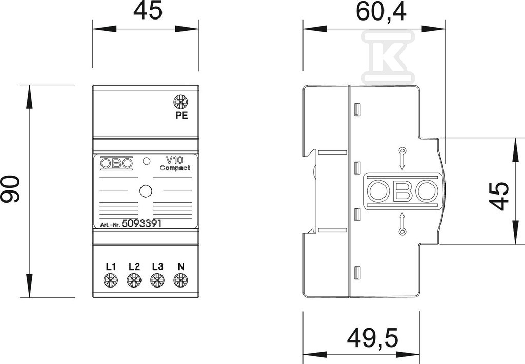 Ogranicznik przepięć 4p, Typ 2+3 (kl. - 5093391