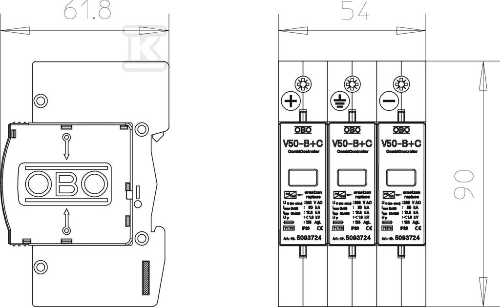 Ogranicznik przepięć 1000Vdc typ V20-C - 5094608