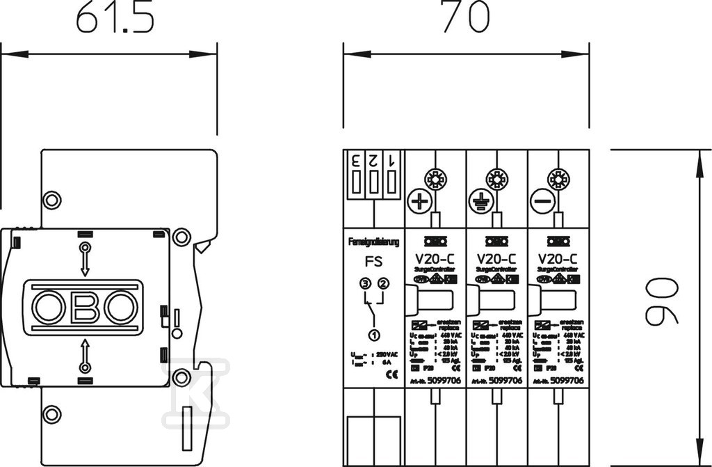 Ogranicznik przepięć 600Vdc zdalna - 5093625