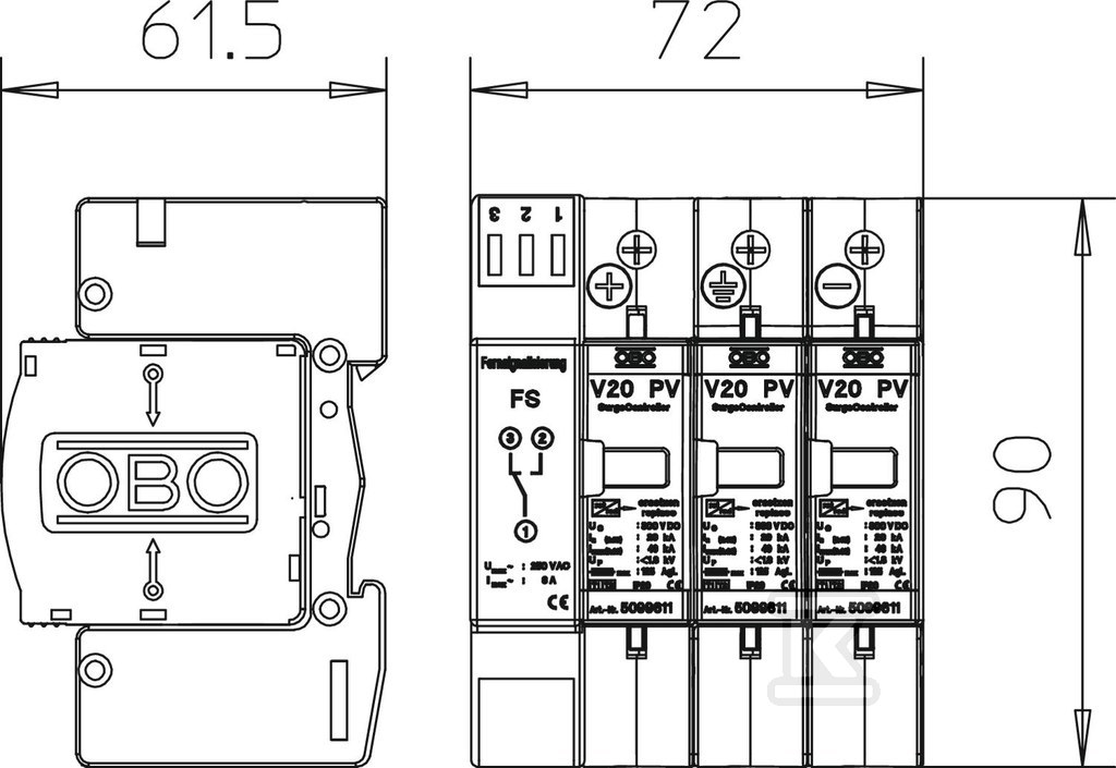 Ogranicznik przepięć 600Vdc typ V20-C - 5094576