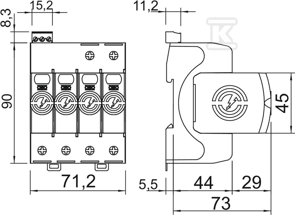 Ogranicznik przepięć, 4p Typ 2 (kl. C) - 5095314