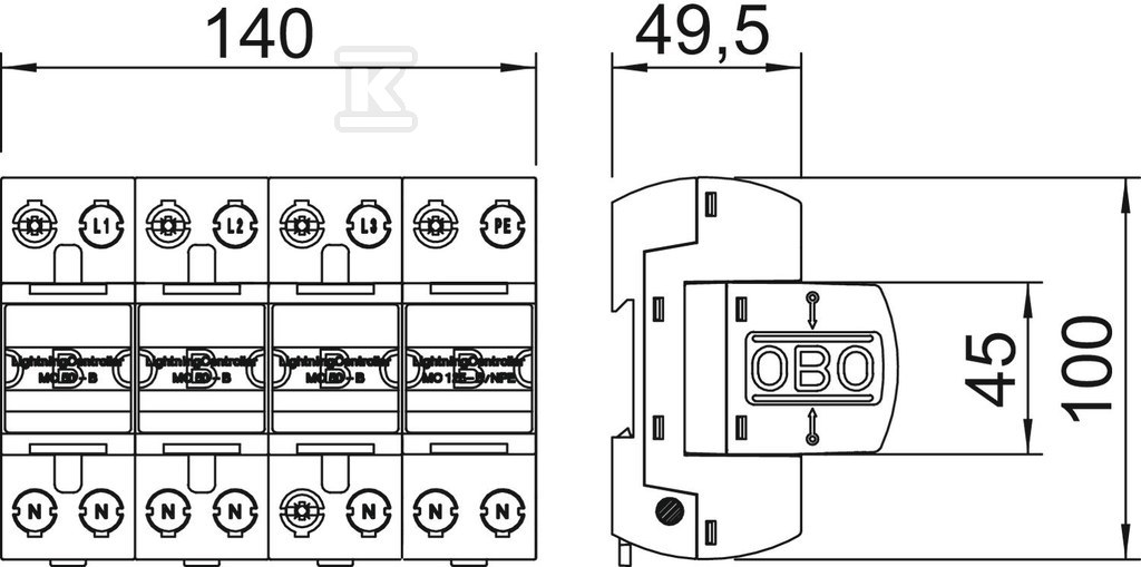 Ogranicznik przepięć, 4p Typ 1 (kl. B) - 5096878