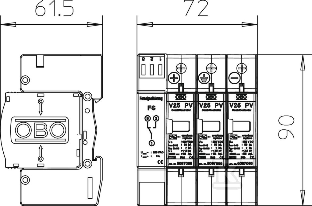 Ogranicznik przepięć 900Vdc typ V25-B+C - 5097448