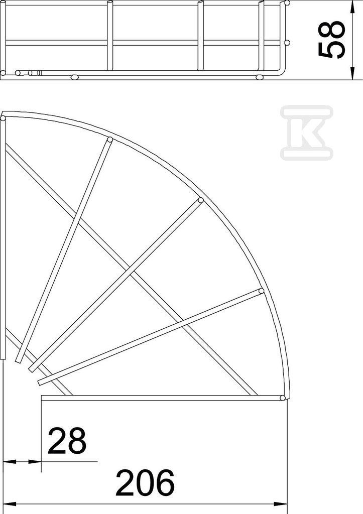 Дуга 90° сітчастого коритка, - 6002226