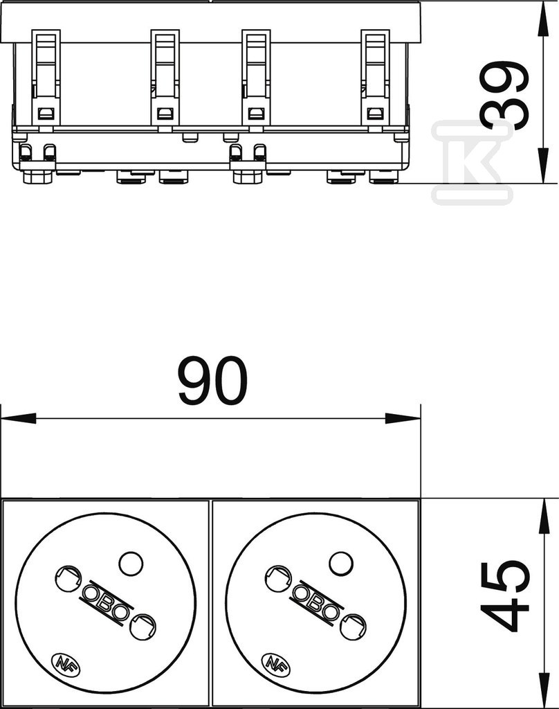 Priză dublă 33°, NF, alb pur tip STD-F3 - 6120242