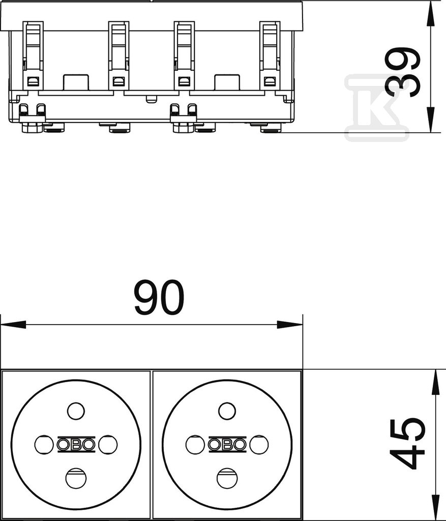 Doppelsteckdose 0°, NF, kodiert Typ - 6120314