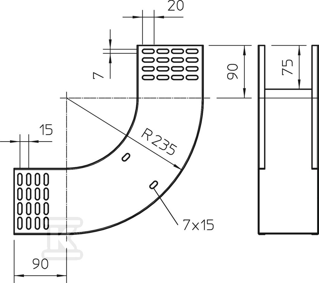 90 ° vertical bend type RBV 120 S FS - 7007314